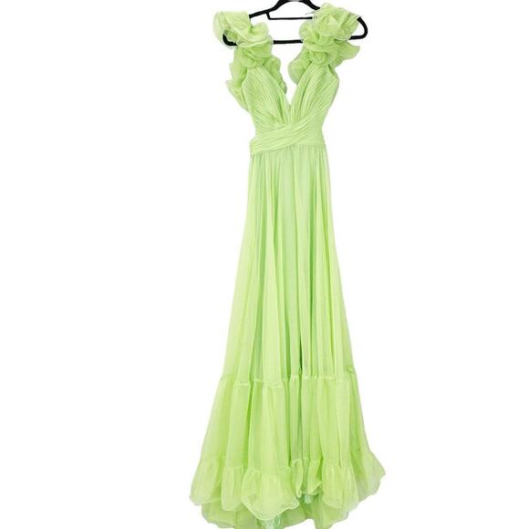 Mac Duggal Women's Green Indy A-Line Ruffled Back-Lace Chiffon Gown Size 2 NWT - Picture 12 of 14
